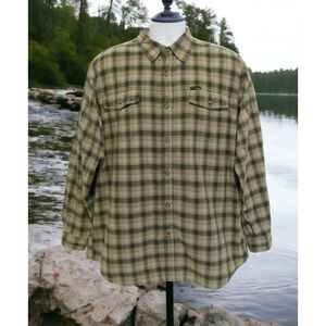Columbia Mens XL Sportswear Co X.C.O. Green Khaki Plaid Camp Fish Hunt Shirt
